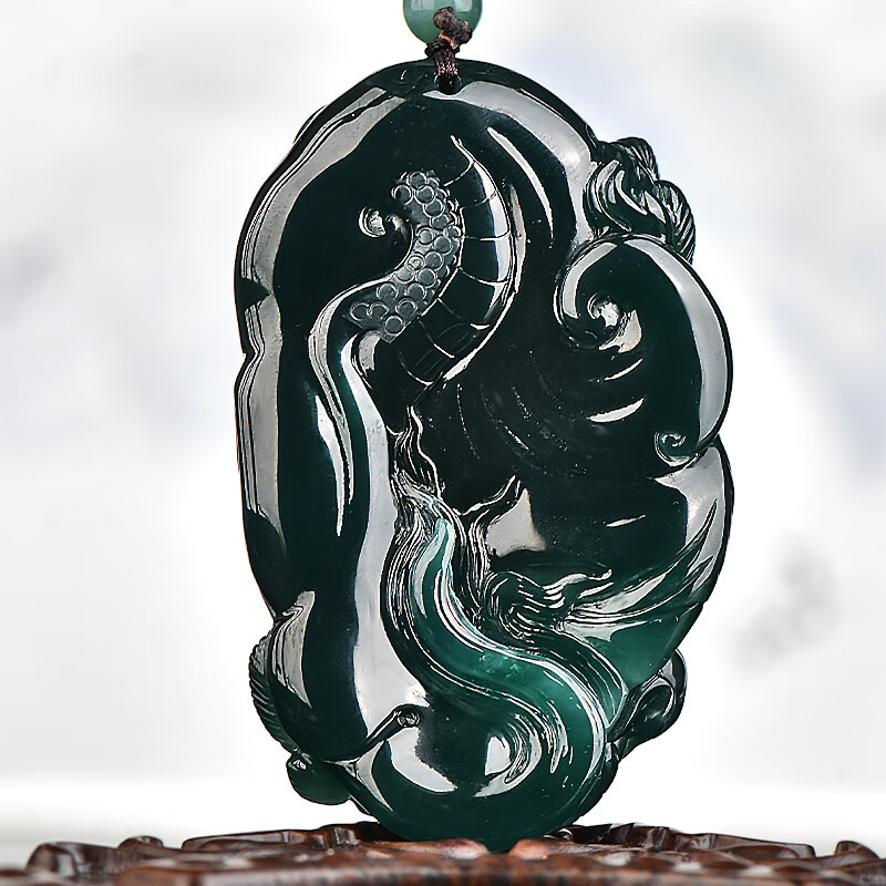 千载一玉中秋节礼物【孤品】翡翠龙牌吊坠 男士油绿色生肖龙珠宝玉佩玉坠 款一QZK2633q