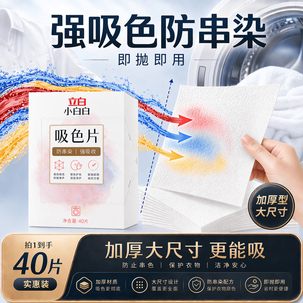 立白小白白洗衣防串色吸色片40片 即用即抛 纳米吸附衣物混洗色母片