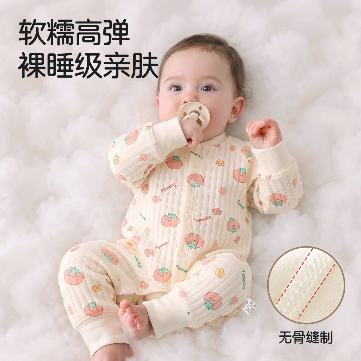 婧麒(JOYNCLEON)婴儿连体衣秋冬季纯棉夹棉男女宝宝衣服新生儿哈衣爬服睡衣可外出 橘子熊猫 【三层夹棉 暖暖过冬】 80cm 【9-18个月,建议体重8.5-10kg】