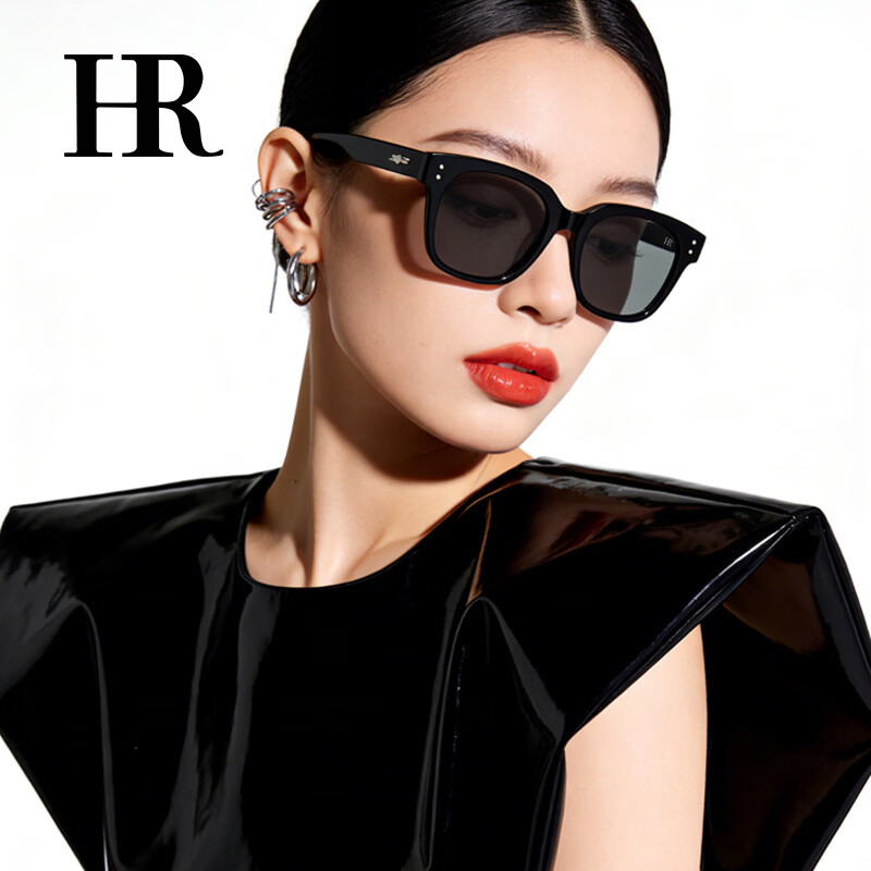 HR墨镜女时尚轻奢太阳镜户外驾驶专用防晒防紫外线生日礼物送女友 【品牌高定礼盒】HYJ081黑框黑灰片