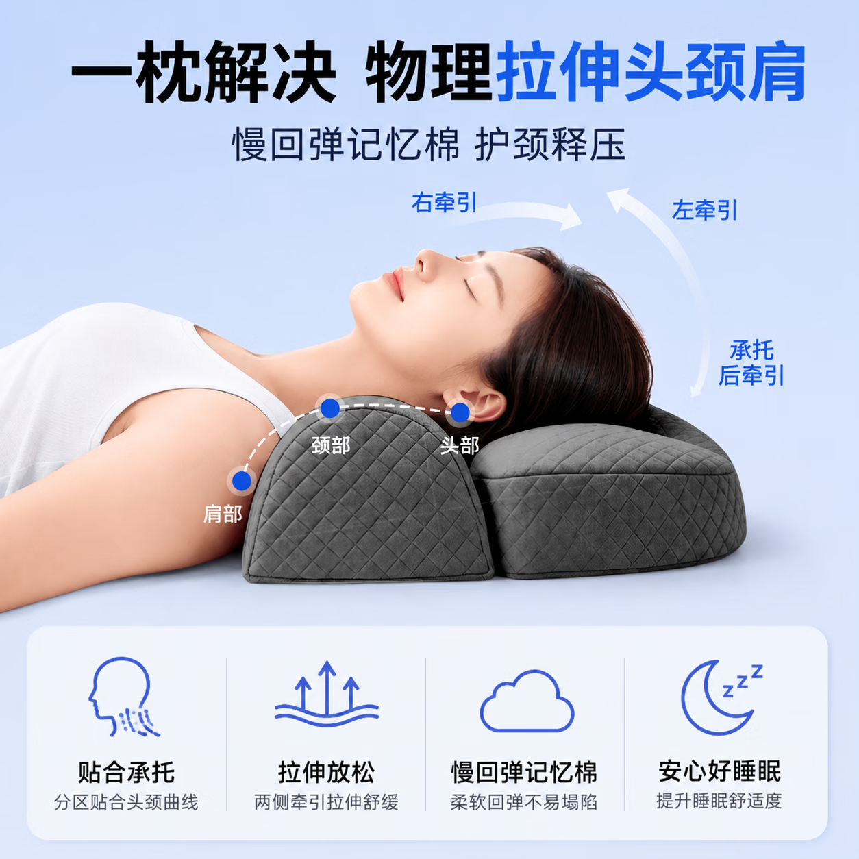 SAWAAG德国枕头颈椎枕反护颈枕助睡眠颈椎深度睡眠专用成人体工学 【高级灰】 放松颈椎 舒适睡眠 A类 单只 【全网热销300W+】人体工学颈椎病专用反牵引枕