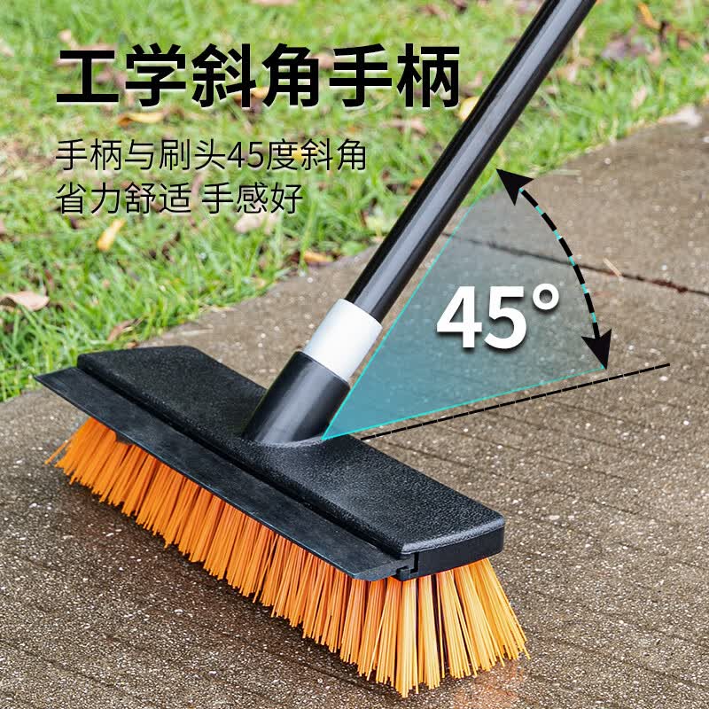 奕清良品洗地刷子大号户外长柄硬毛地板刷卫生间清洁刷大理石瓷砖刷墙神器 22CM带刮条硬毛地刷【1.2米伸缩杆】