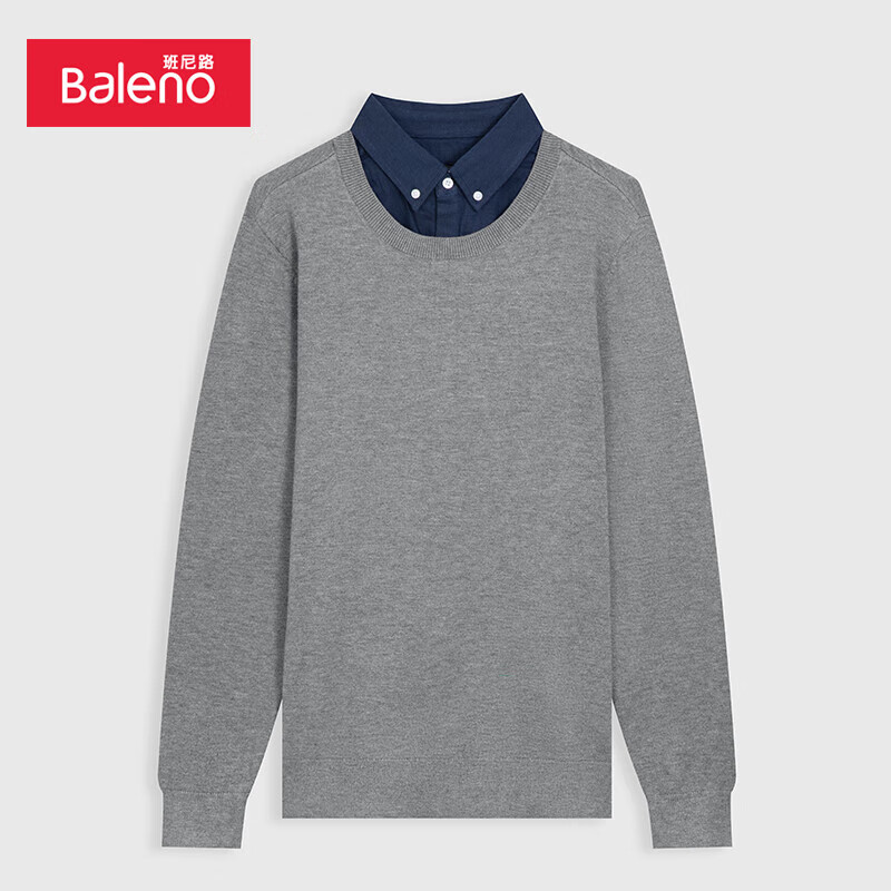 班尼路（Baleno）秋冬新款净色polo领时尚假两件百搭个性毛衫男 33E M