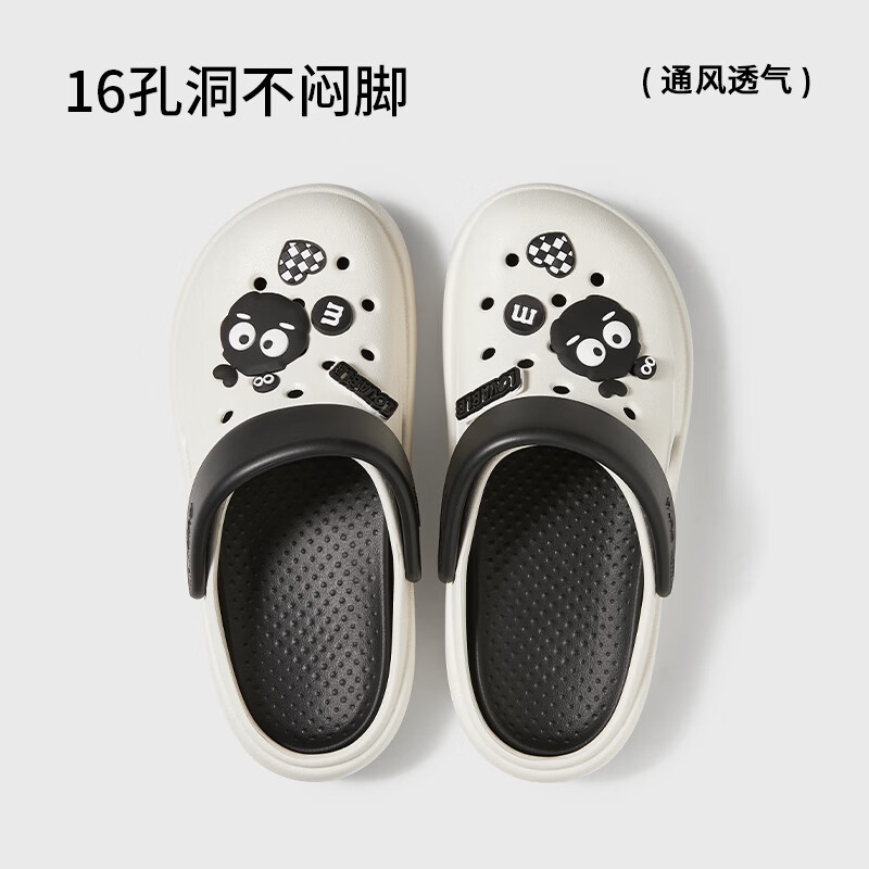 朴西星动力夏季洞洞鞋女厚底增高防滑透气舒适软底海边旅游沙滩鞋男 奥利白 35-36