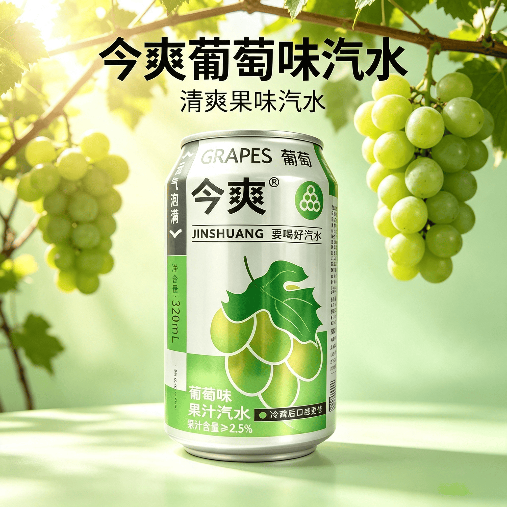 今爽葡萄汽水饮料气泡满满碳酸饮料320ml罐装气泡水果汁汽水厂家直发 24罐