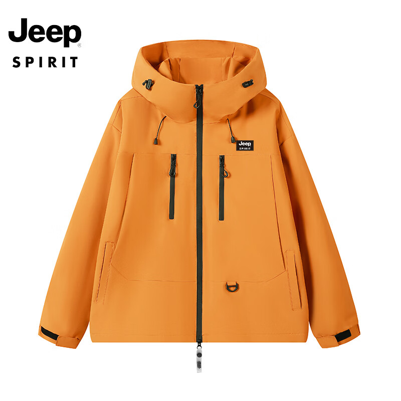 JEEP SPIRIT吉普 冲锋外套男春秋季防水保暖运动夹克男休闲外套 单层-珊瑚粉 M