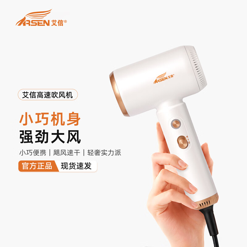 艾信高速护发吹风机大功率1500W家用负离子强力静音速干电吹风筒商务旅行便携电风吹 高速护发吹风机 白金（含风嘴）【大功率强力静音】