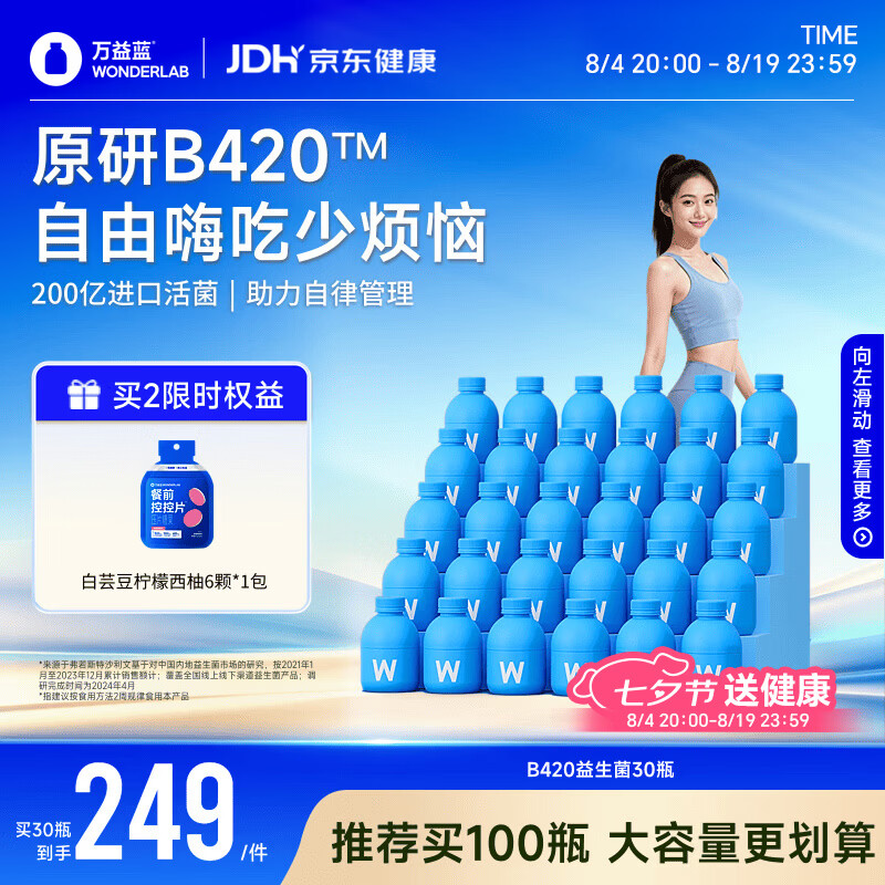 万益蓝WONDERLAB B420益生菌成人男女瘦添加利体素益生元A高活KK菌 30瓶