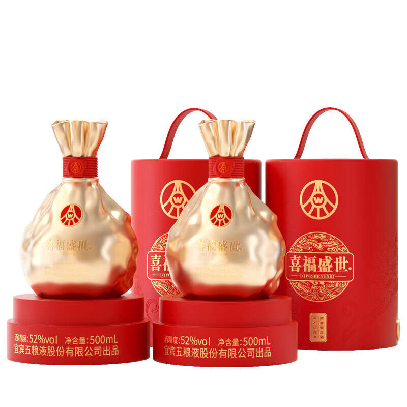 五粮浓香喜福盛世聚财金樽浓香型优级白酒52度500mL*2瓶升学宴请 52度 500mL 2瓶 喜福盛世 聚财金樽