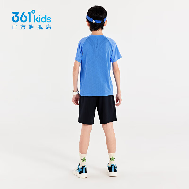 361°童装男女童针梭套装2026年夏季新款通码套装 马瑞蓝/经典黑 160