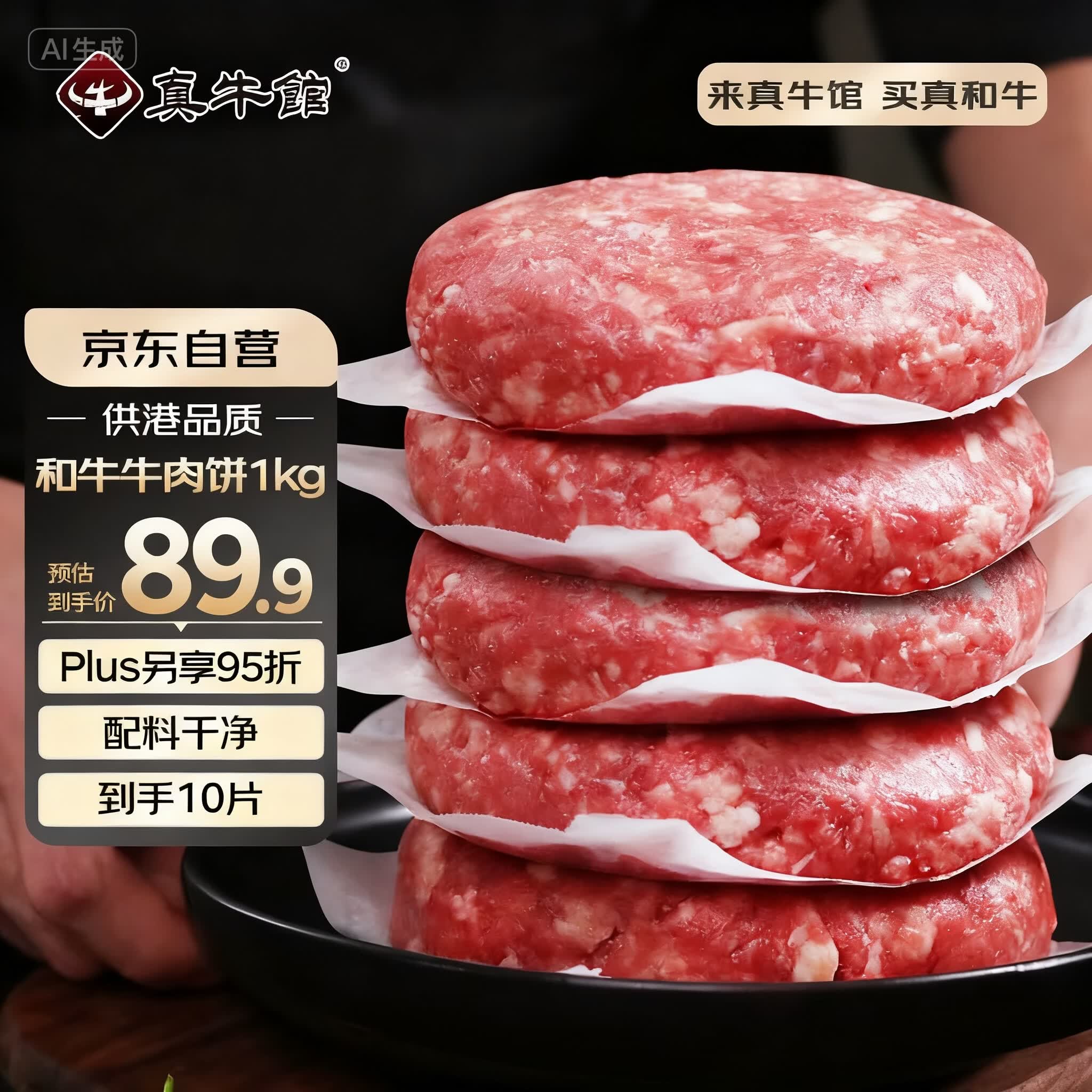 真牛馆供港谷饲和牛牛肉饼2斤/10片 牛肉馅 汉堡饼 学生早餐 包子饺子馅