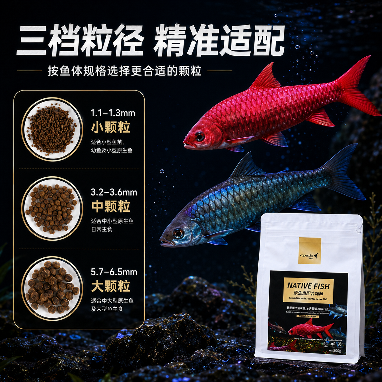 光特亿原生鱼吉罗鱼专用饲料颗粒高蛋白缓沉型鱼食长鳍马口鱲鳑鲏鱼饲料 原生鱼饲料中等颗粒500g
