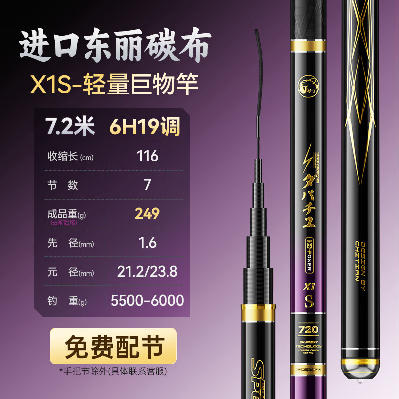 达瓦菱然X1S轻量大物鲢鳙竿日本进口碳素鱼杆巨物竿超轻超硬台钓鱼竿手杆 7.2m 轻量巨物版7.2米+竿稍+礼品