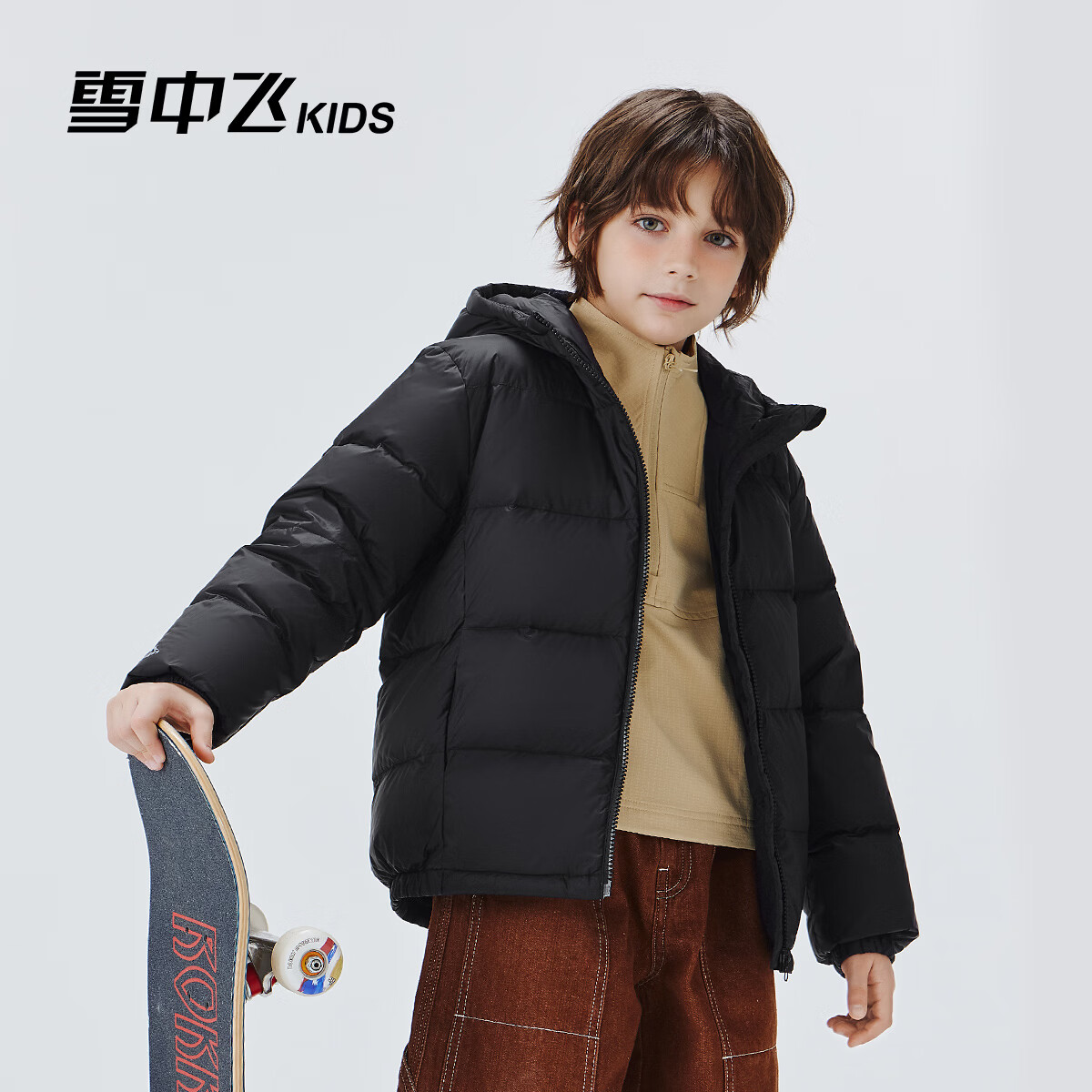 雪中飞儿童羽绒服2025新款男女童秋冬季加厚百搭面包服宽松保暖羽绒外套 黑色 4376 160