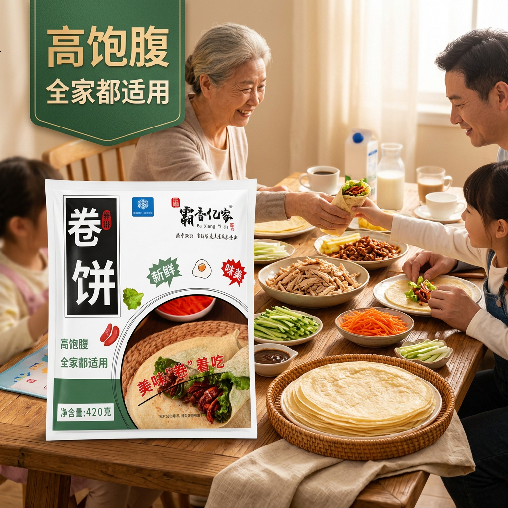 霸香亿家春饼卷饼皮 420g 薄饼皮早餐速食半成品家用烙饼 20cm春饼(420g*5袋)约60个