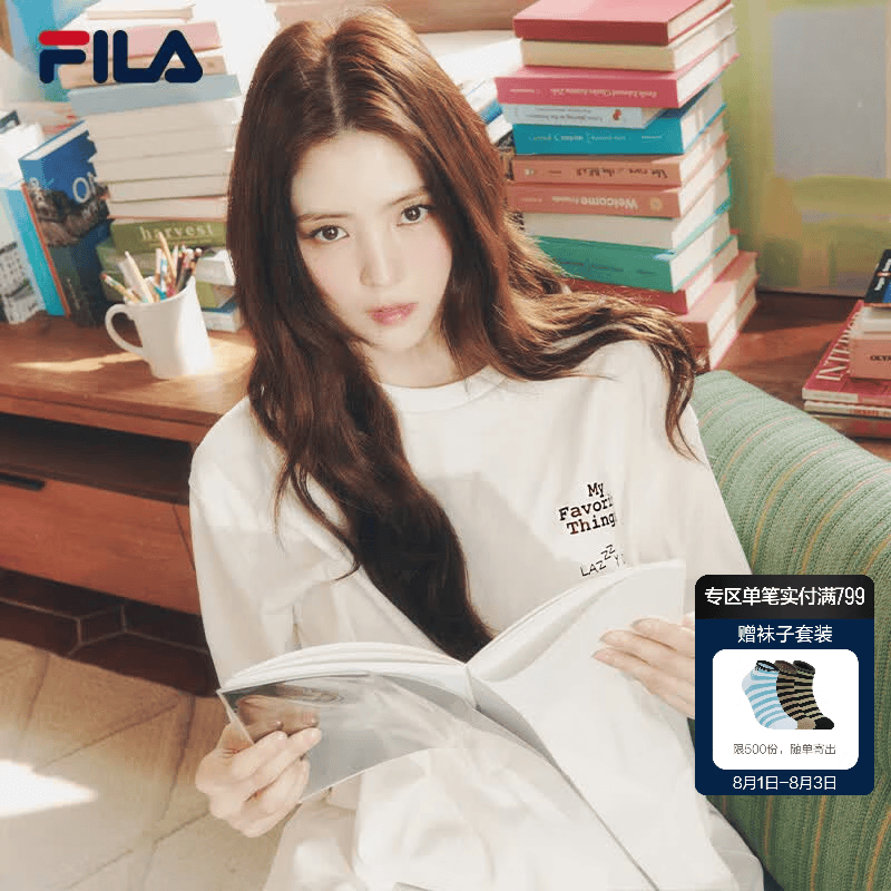 FILA 斐乐韩素希同款情侣针织短袖衫2026夏新款休闲百搭纯棉宽松T恤 雪白-WT XL 180/100A/XL