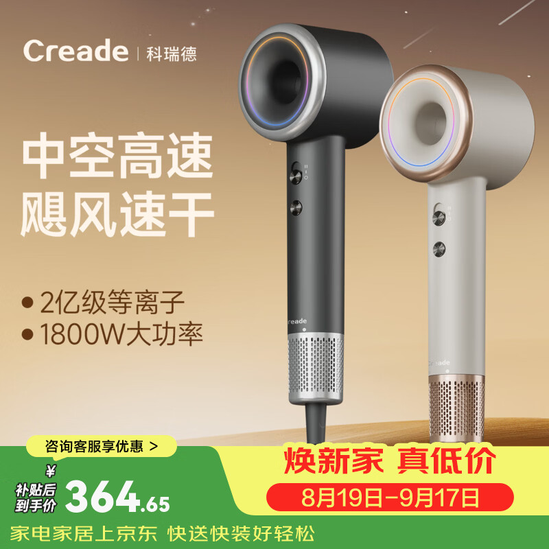 Creade科瑞德高速吹风机等离子护发速干不伤发电吹风机家用吹头发星级酒店大风力护发电吹风筒国家补贴 铂金灰 K-4060(1800W)
