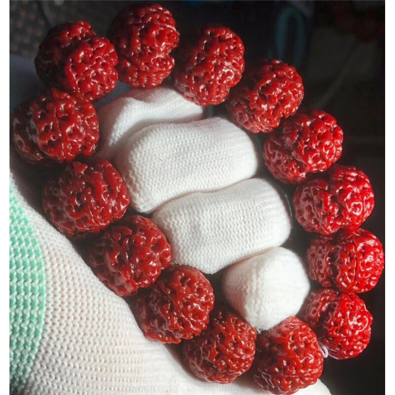 雅帝阁重器尼泊尔大金刚菩提子手串 5瓣五星蜂窝梅花双龙包浆刷红透手