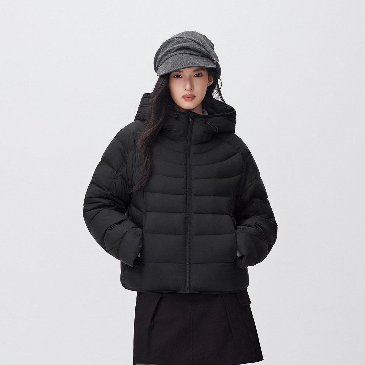 森马(Semir)轻松|森马羽绒服女冬90绒子防泼水宽松连帽2026新款百搭排骨外套 黑色(灰鸭绒)90001 L
