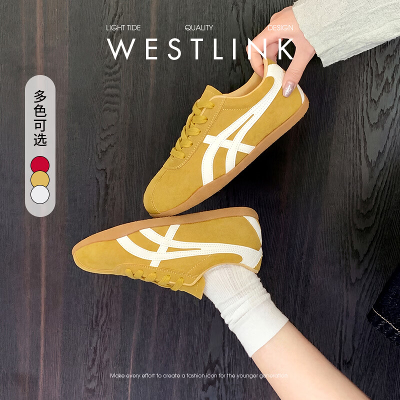 西遇（Westlink）德训鞋女款春季新款巨好看阿甘鞋百搭软底红色休闲板鞋子 黄色 36 (230)
