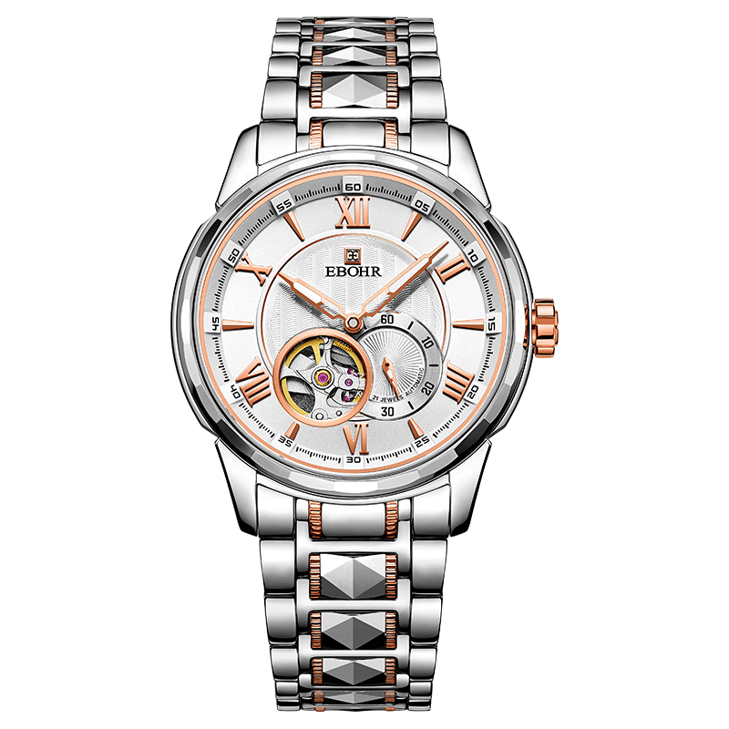 依波（EBOHR）【商場(chǎng)同款】手表男士鏤空全自動(dòng)機械表鎢鋼帶名牌腕表生日禮物 鏤空間玫【黑禮盒套】10730317
