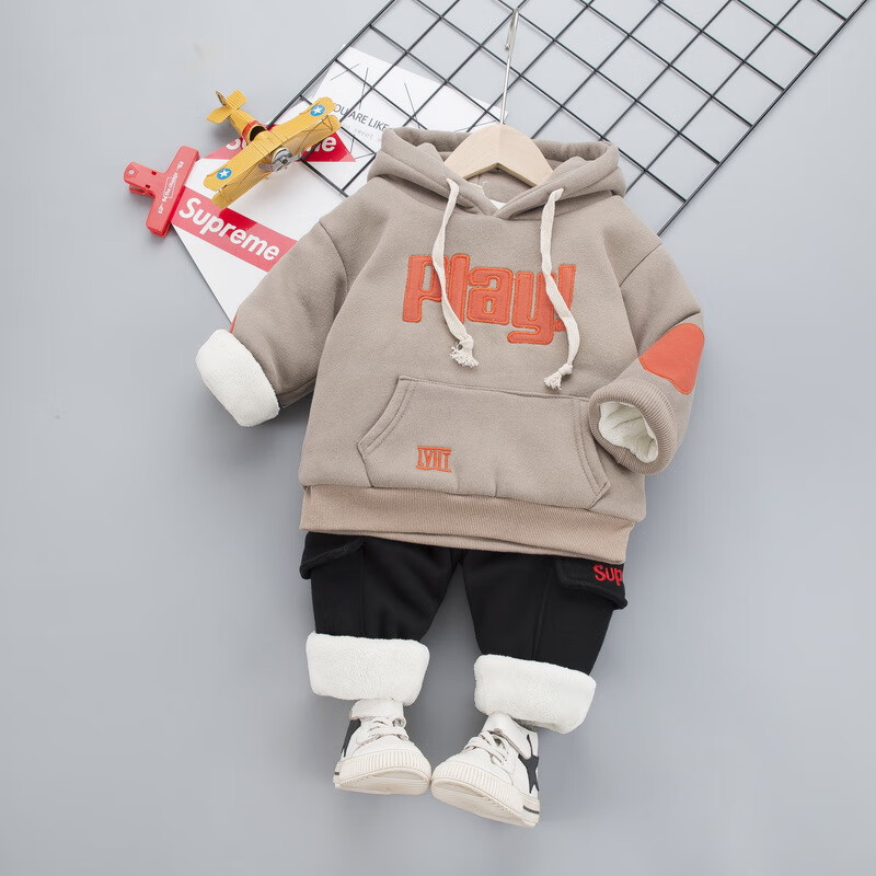 乔僖枫儿童冬装套装2023中小童韩版洋气加厚卫衣儿童冬 jh paly字母加