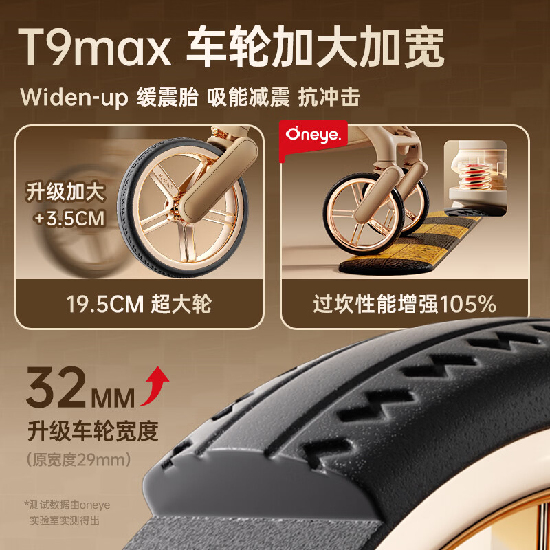 丸丫T9max婴儿推车双向轻便可坐可躺折叠四轮避震新生儿高景观推车 T9max香槟金【IGR护脊认证+双弹簧加大轮】