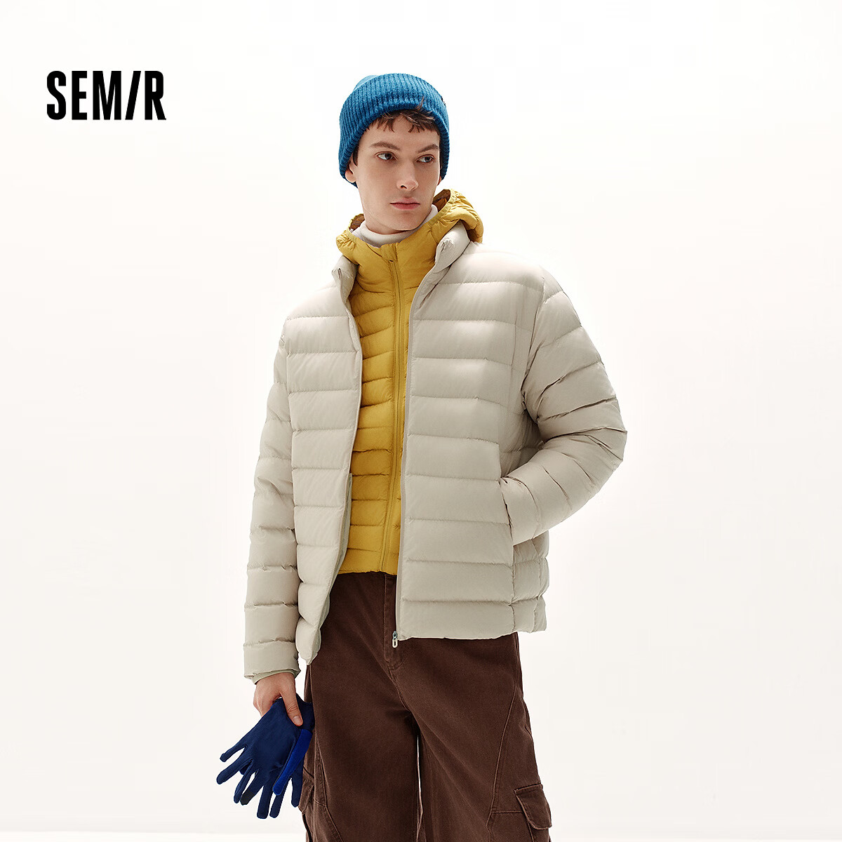 森马(Semir)羽绒服男冬季90绒子防泼水内胆情侣外套轻盈立领显瘦舒适上衣 驼色(白鸭绒)50109 L