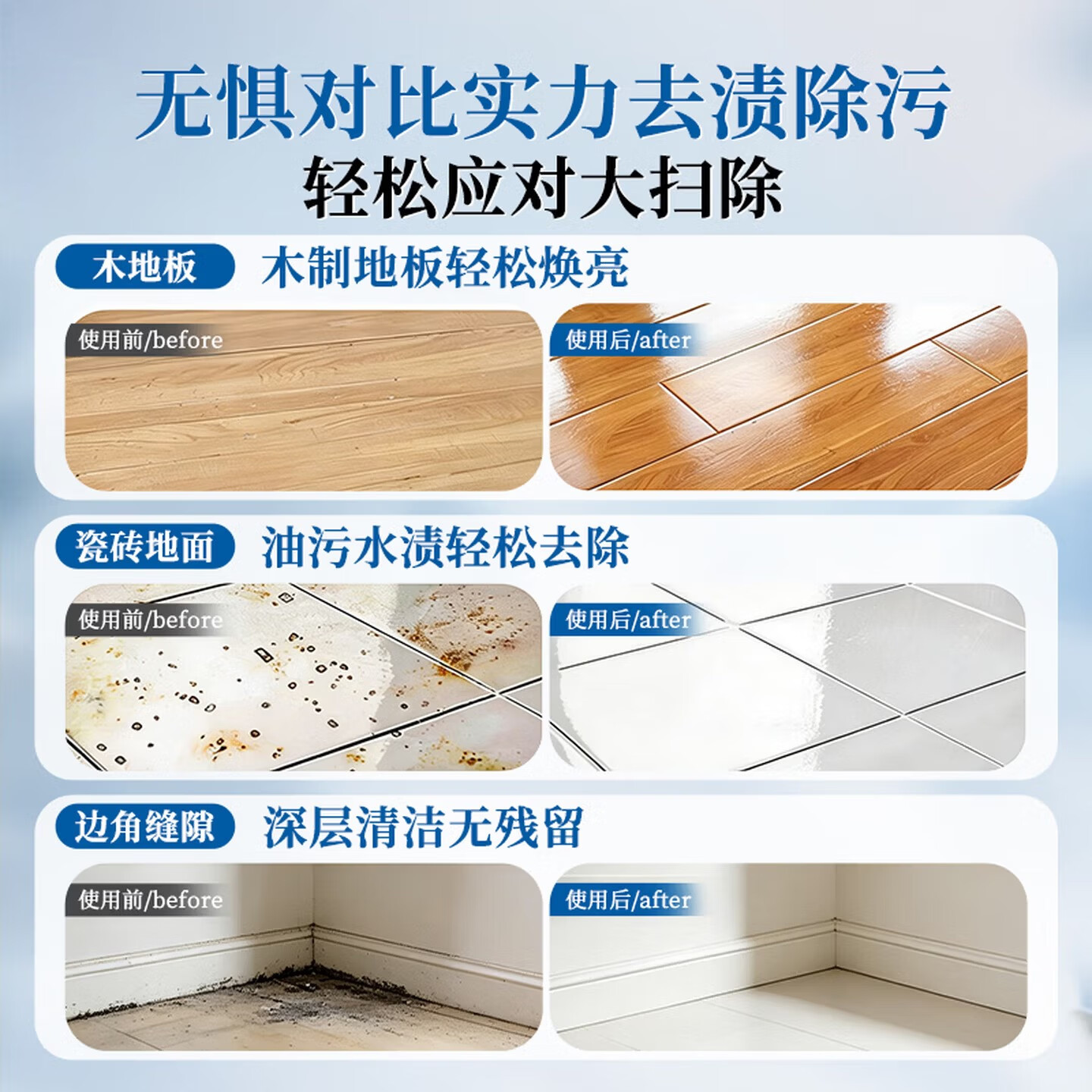 MOTHER NEED ME地板清洁剂瓷砖木地板强力去污家用拖地专用清洁液除菌去污留香 2瓶【尝鲜装】淡味洁净 呵护地板