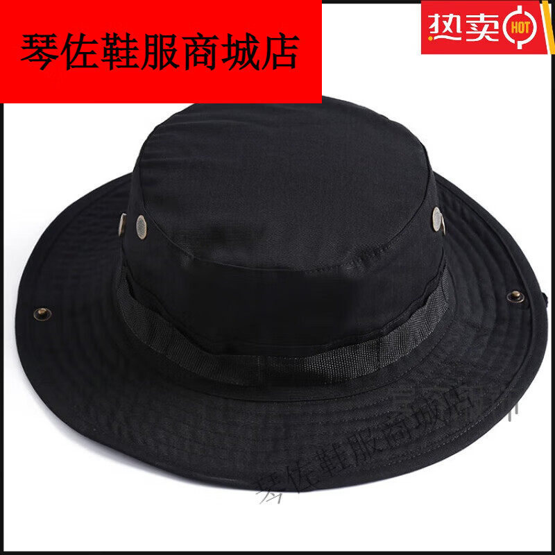 京蝌蝌渔夫帽奔尼帽子男春季大檐帽休闲男士帽户外运动沙滩帽 黑色