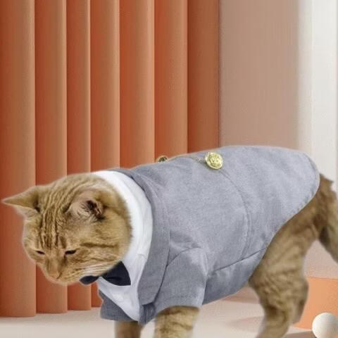 丘溯宠物猫咪燕尾服套装小猫衬衫衣服结婚礼服带领结正装婚礼猫咪 参考尺码图 2XL