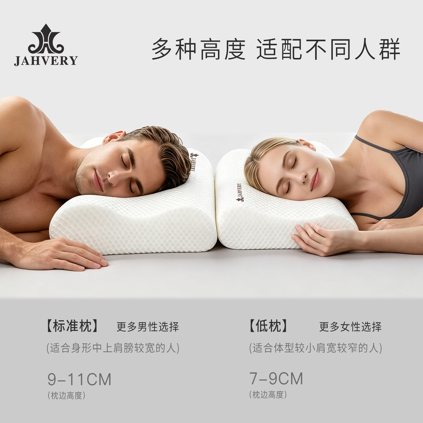 嘉唯(JAHVERY)枕头记忆棉枕颈椎枕高低护颈枕睡眠颈椎成人睡觉专用睡眠波浪枕 A类 高低释压护颈深睡枕-高规白系列 I系(60*40*11/9cm)