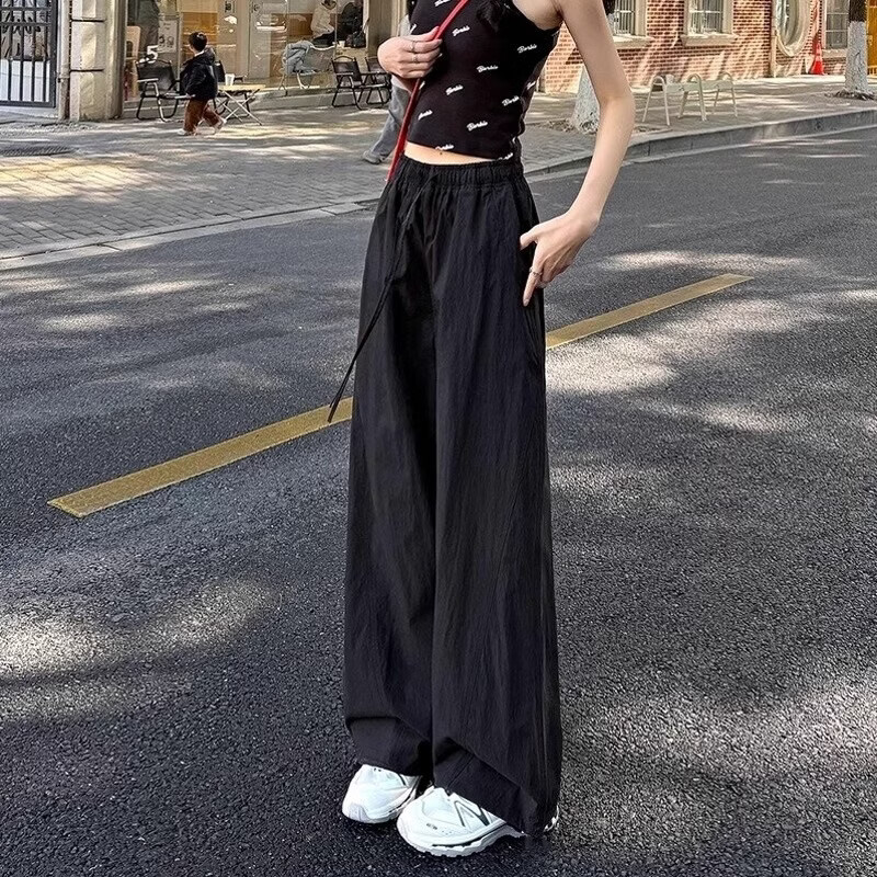 燠阳冰丝速干工装裤女夏季薄款宽松垂感直筒阔腿裤束脚防晒休闲运动裤 M06蓝色 XL 【115-130斤】