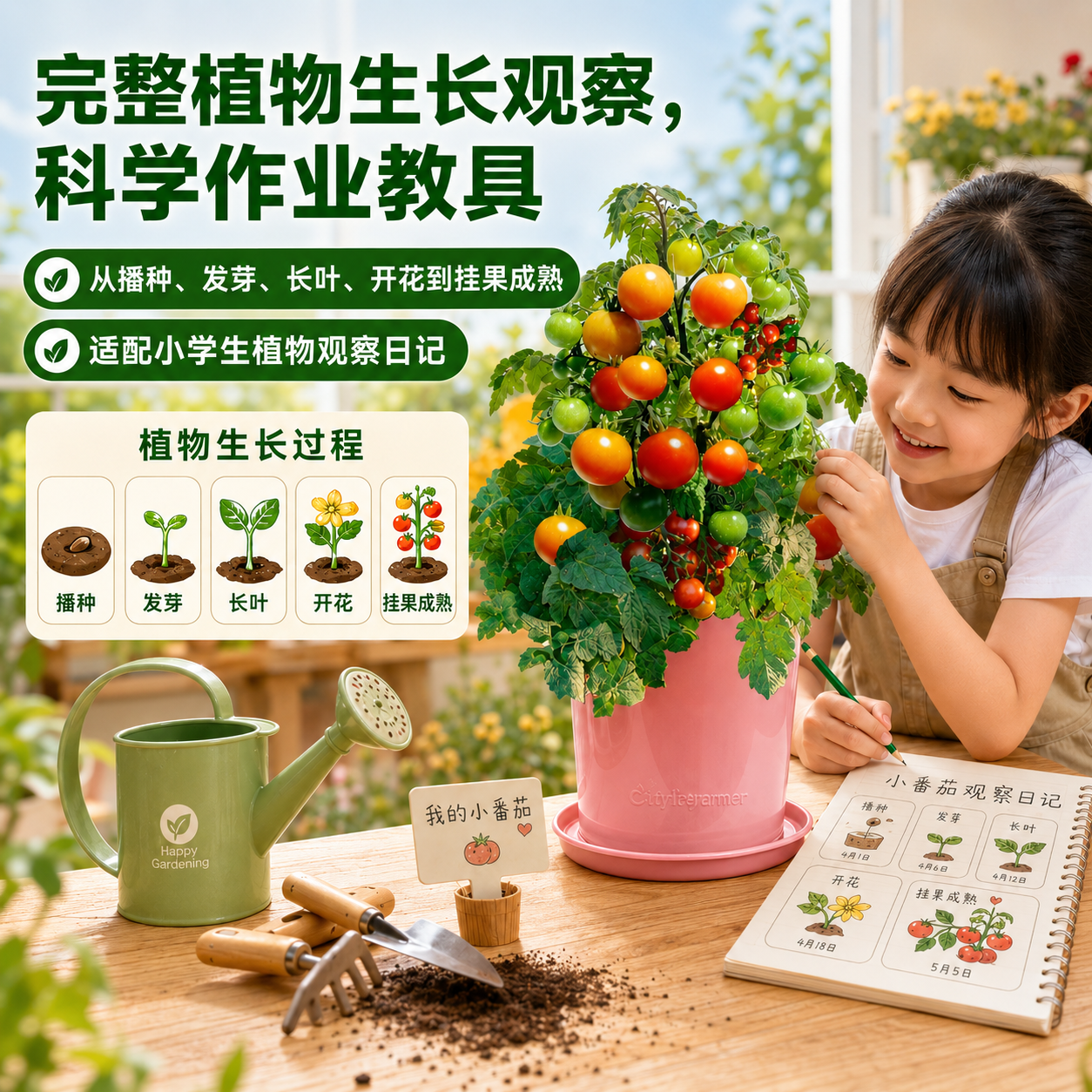 IAM City Farmer果蔬种植套装 DIY种植趣味盆栽 阳台种植可食用果蔬种子 好种易活 矮生小番茄套装 含盆含土含种子
