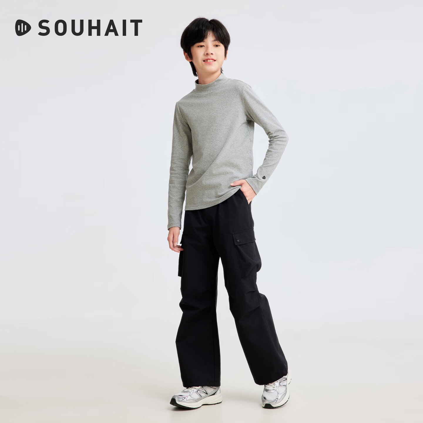 水孩儿(SOUHAIT)童装女童温暖高弹长袖T恤2026秋季新款休闲舒适打底衫 花灰 160
