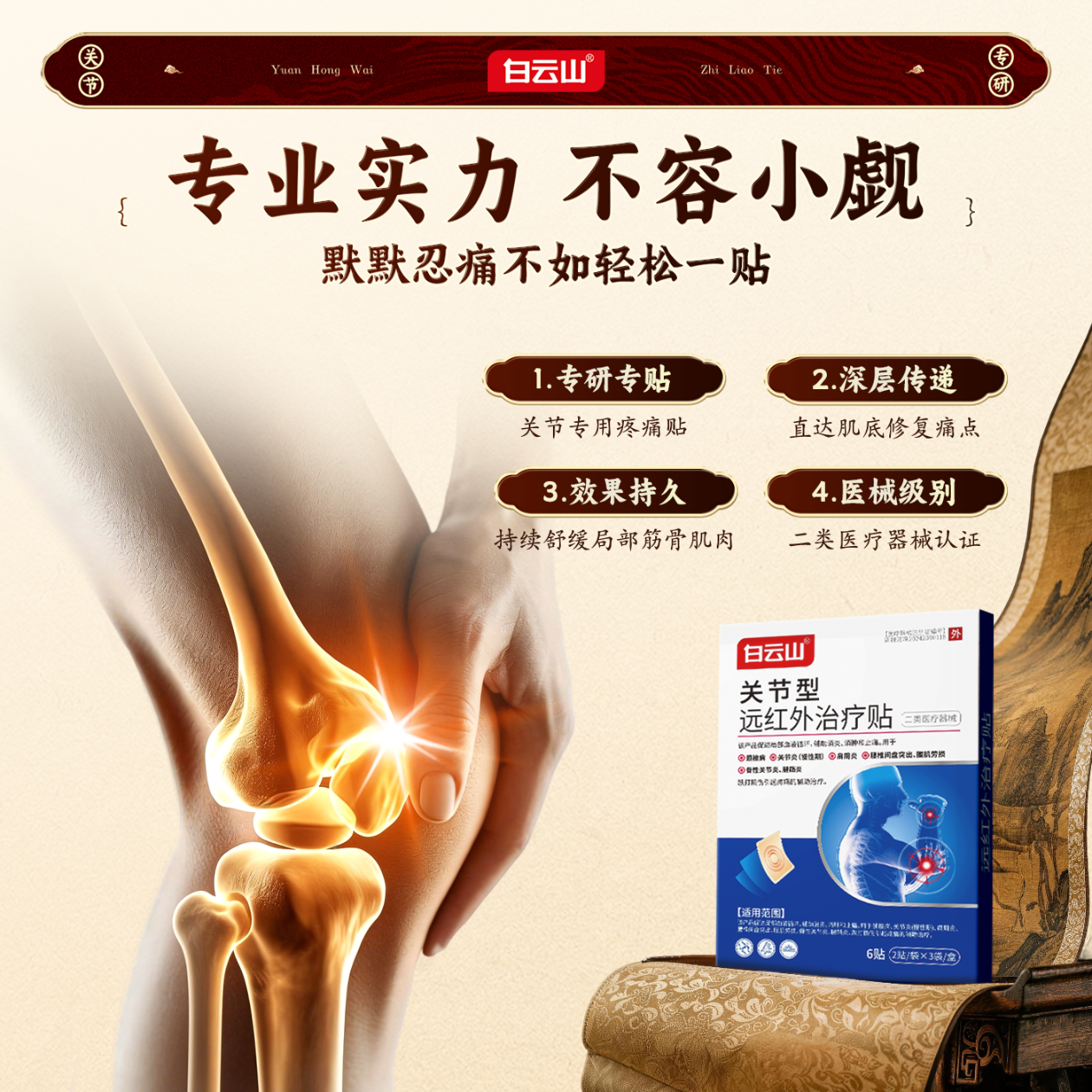 白云山关节贴膝盖贴膝盖积液关节炎滑膜炎专用膏贴半月板损伤修复腱鞘炎 6贴*2盒 改善装【轻度关节问题】 白云山正品保障&膏贴行业TOP