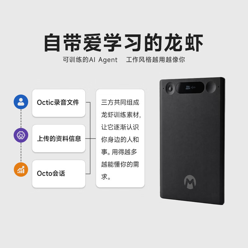 明略科技 MININGLAMP TECHNOLOGY混沌学院讲师吴明辉研发 OcticNote AI录音卡录音笔带龙虾录音转文字降噪 便携专业总结录音设备 顶配版(永久享受每月无限转写时长)