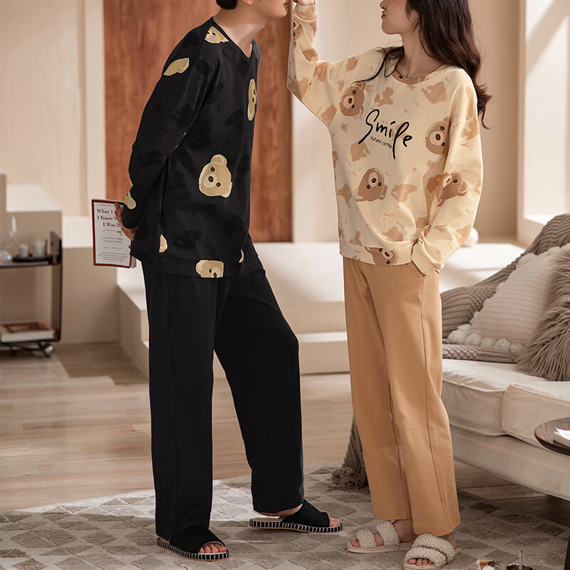 芬腾情侣睡衣女春秋季纯棉长袖休闲条纹2026新款男女家居服套装 FX2490514深灰 【男款】 2XL 建议女142-160,男166-185斤