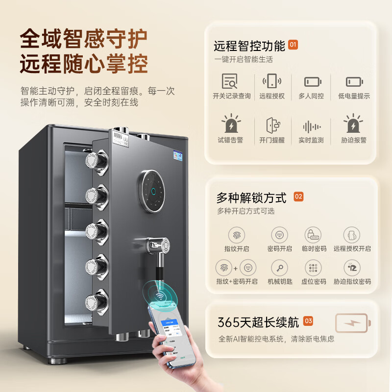 虎牌家用保险柜大型 国标3c认证保险柜 保险柜家用保险箱品牌前十1.8米超大空间重型加厚黄金财务防盗 A15安全等级-金铭PRO 60cm 指纹WIFI