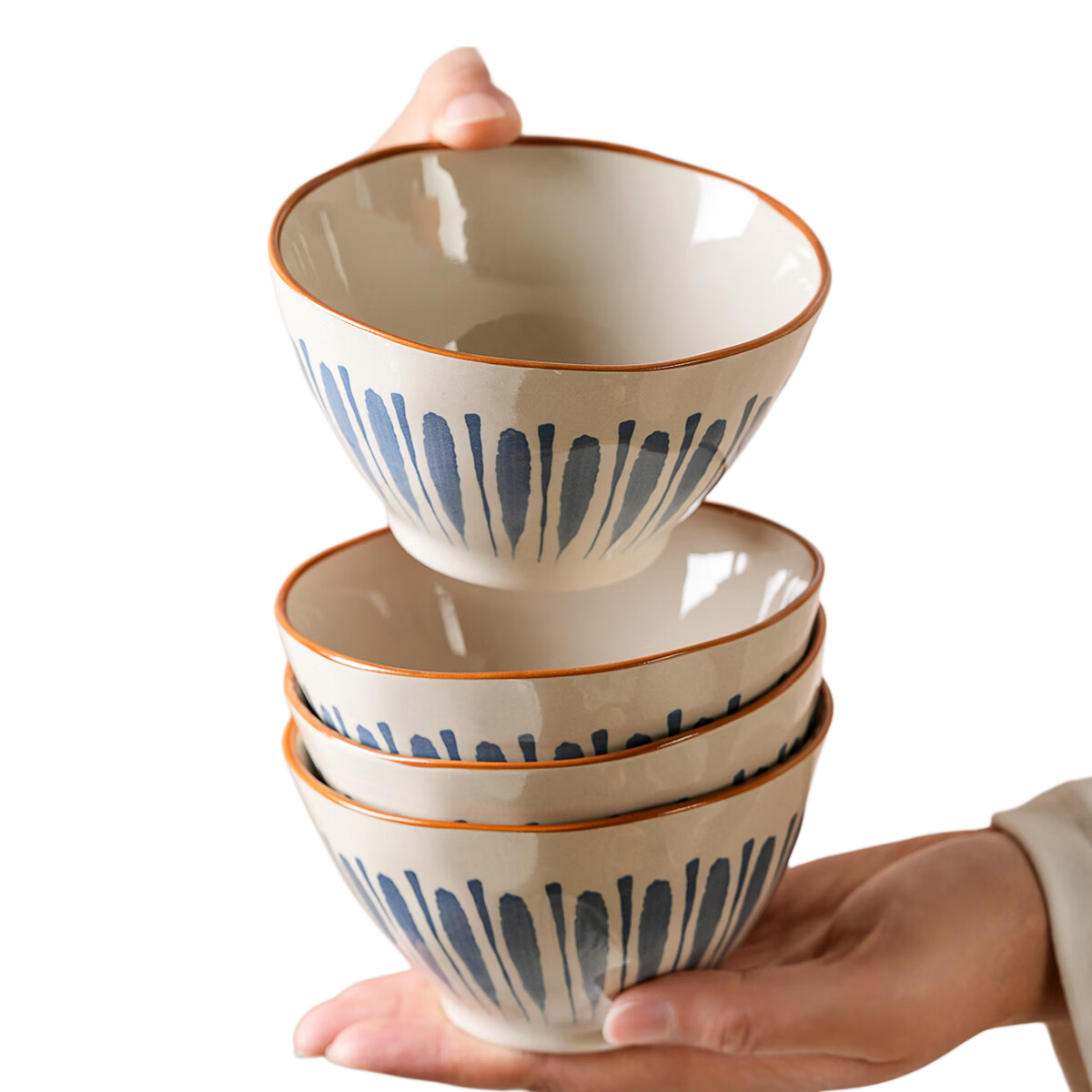 肆月日式陶瓷碗4.5英寸高颜值釉下彩餐具4个 6.95元 - 线报酷