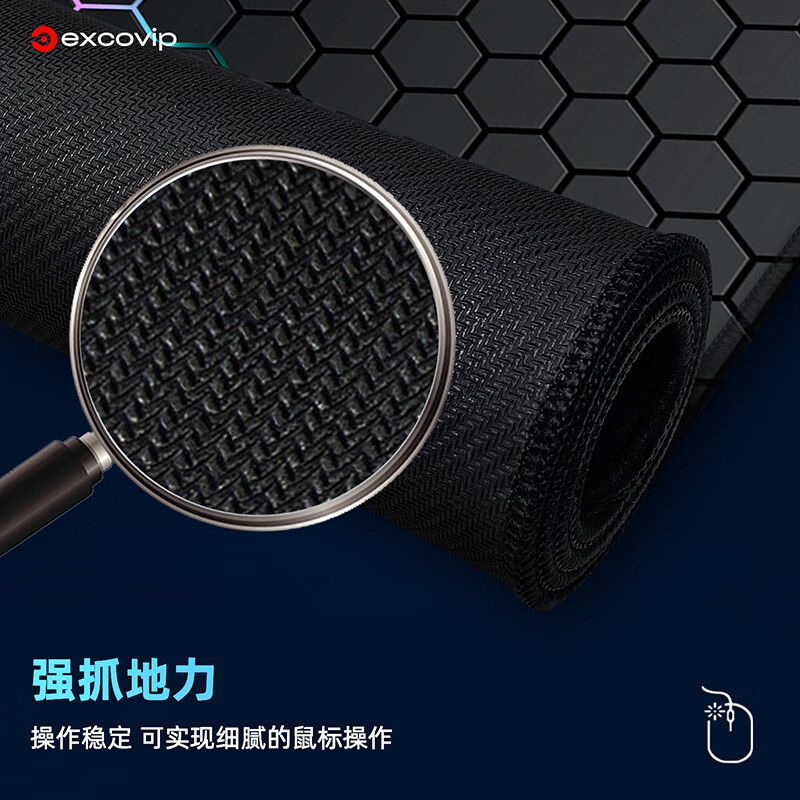 宜适酷超大fps电竞游戏鼠标垫大号 办公桌垫键盘垫布面锁边80x30cm防滑高级感加大加厚简约纯黑色包边 六边幻彩 800x300x3mm