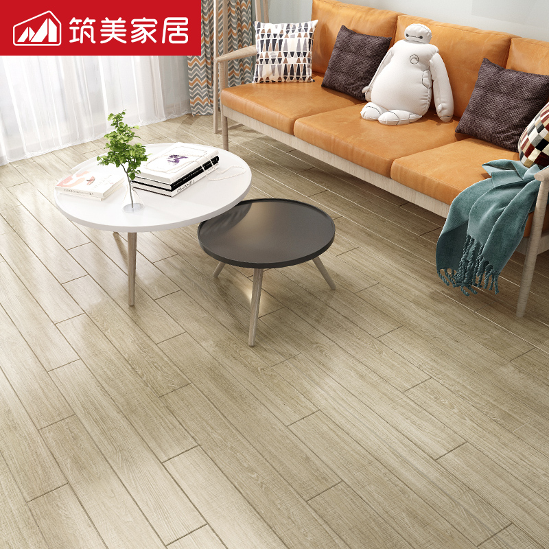 现代筑美家居锯纹橡木强化复合地板家用防水卧室简易灰色环保地板 锯