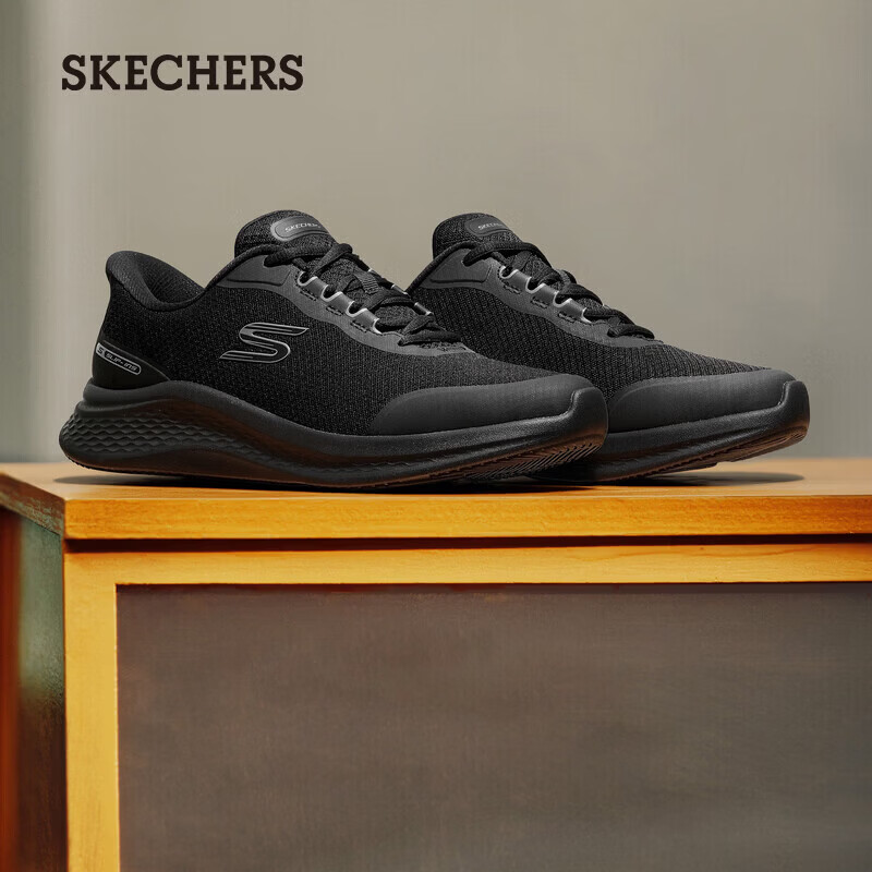 斯凯奇（Skechers）闪穿鞋|2026秋季男子舒适一脚蹬时尚百搭运动休闲 全黑色 41.5