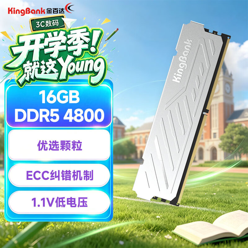 金百达（KINGBANK）16GB DDR5 4800 台式机内存条 银爵
