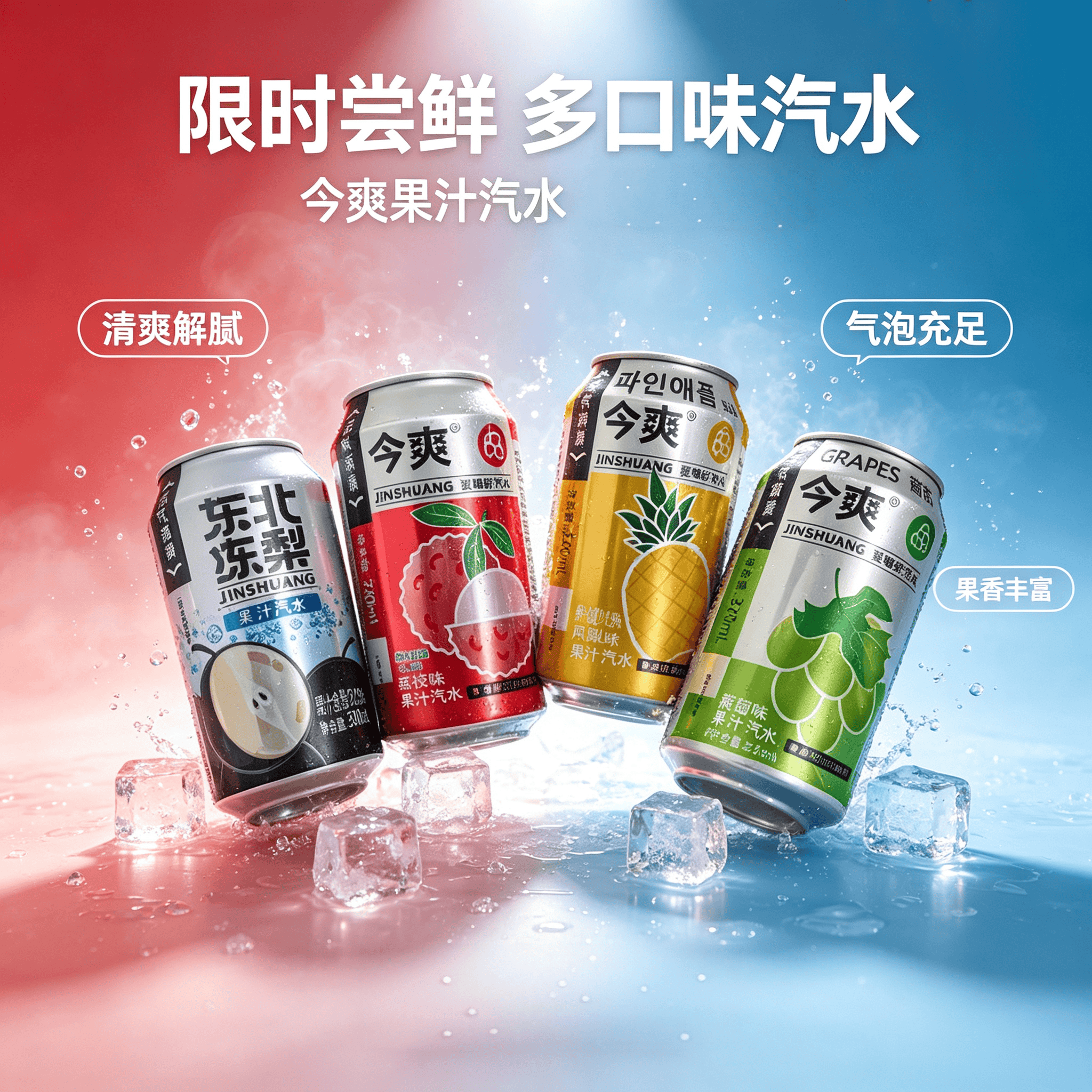 今爽东北冻梨荔枝凤梨葡萄口味汽水碳酸饮料320ml罐装厂家直发 葡萄12罐