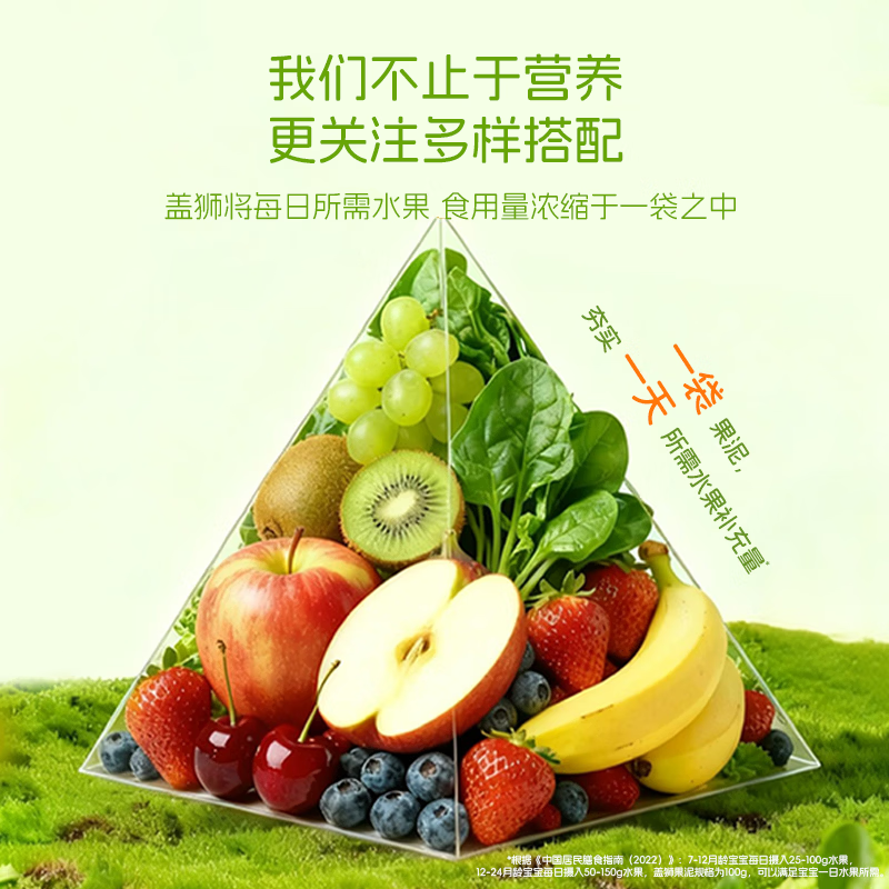 盖狮婴标果泥婴幼儿宝宝果泥零食辅食儿童水果泥便携即食6月龄以上 婴幼儿五色果泥礼盒 1000g*1箱