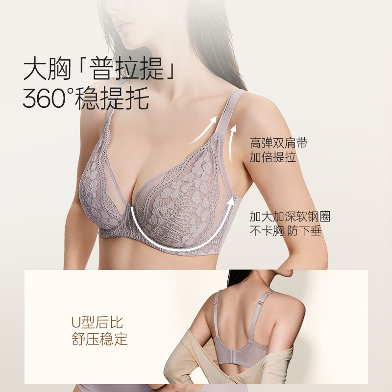 奶糖派(Candy la vie)嫣语兔耳版法式蕾丝大胸显小内衣超薄透气收副乳文胸送女友 白色 【法式显小防凸点】 85B