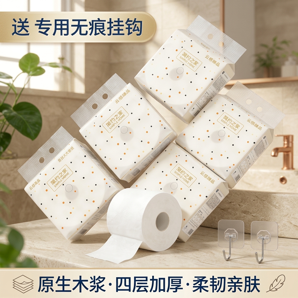 简约之家悬挂式大大卷 卫生纸大盘纸厕纸实惠装家用 纸巾酒店房间卷筒纸 2大卷【厚实安心】赠挂钩