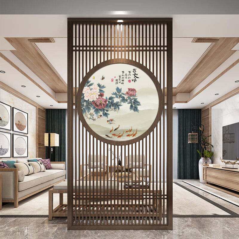芝易屏风隔断柜客厅玄关柜酒柜新中式实木屏风隔断客厅玄关柜子进门遮