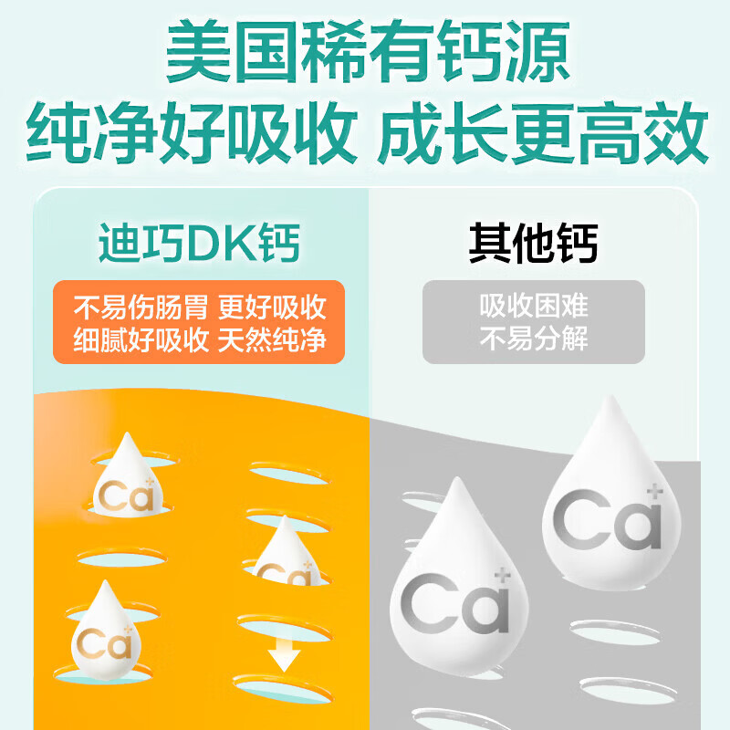 迪巧儿童钙片碳酸钙D3青少年钙片儿童4-17岁补钙维生素d3K2补钙咀嚼片 【钙+DK三效同补】 80片*1瓶